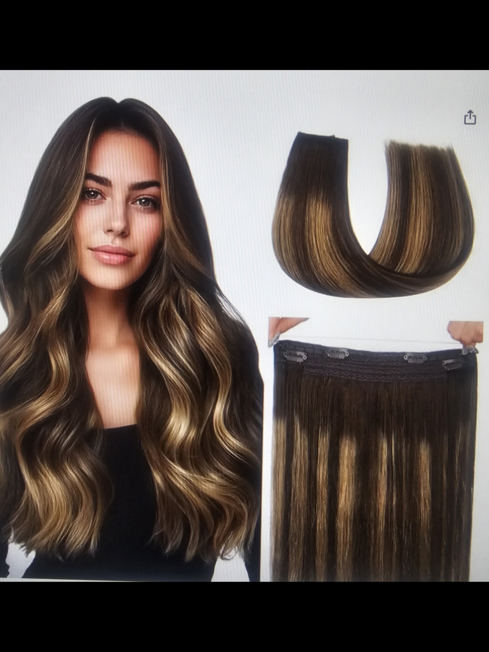 New Hotbanana Brown CARAMEL Highlights FISH LINE  Hair Extensions HUMAN HAIR 20